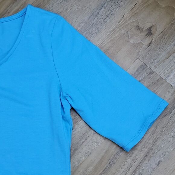 🔹️🔺️Blue Scoop Neck Stretchy Elbow Sleeve Top Large - Picture 8 of 11